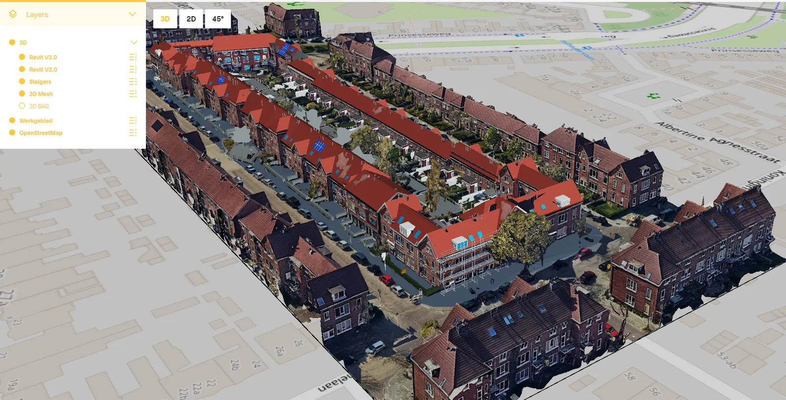 3D model van een woonblok in Vision 10 — perspectief aanzicht van bebouwing voor ontwerp en vergunningaanvragen