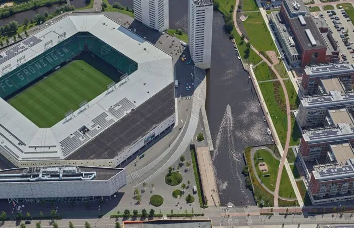3D stadsmodel Groningen — vogelvluchtoverzicht binnenstad